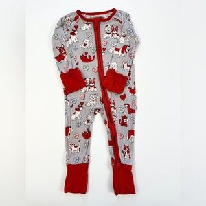 Little Sleepies Gray and Red Valentines Animal Print Footie